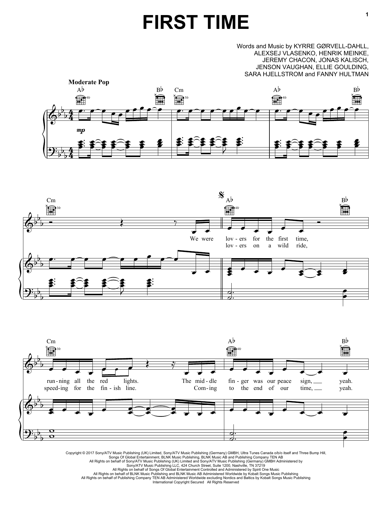 Kygo & Ellie Goulding First Time Sheet Music Notes & Chords for Piano, Vocal & Guitar (Right-Hand Melody) - Download or Print PDF