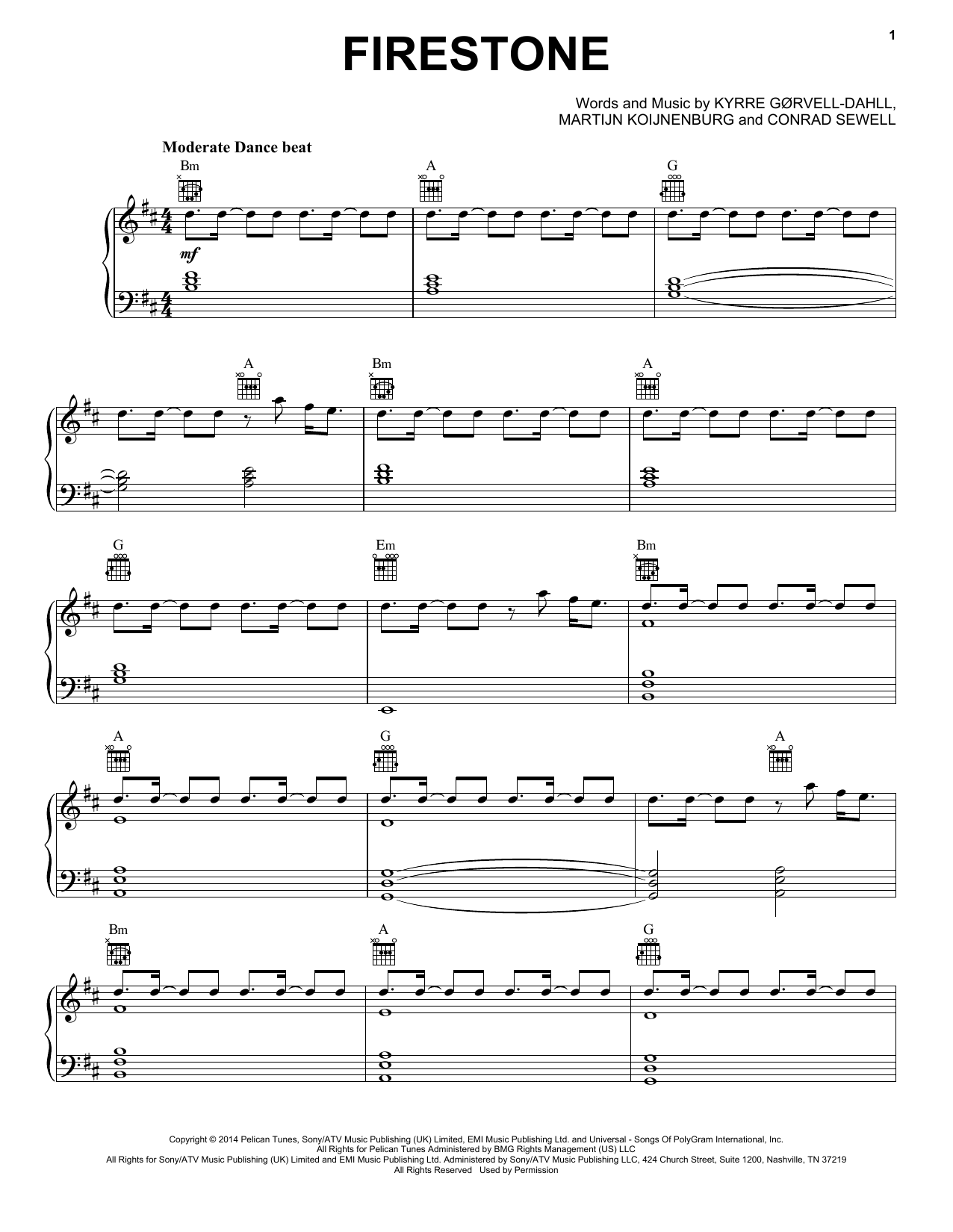 Kygo Firestone feat. Conrad Sewell Sheet Music Notes & Chords for Piano, Vocal & Guitar (Right-Hand Melody) - Download or Print PDF