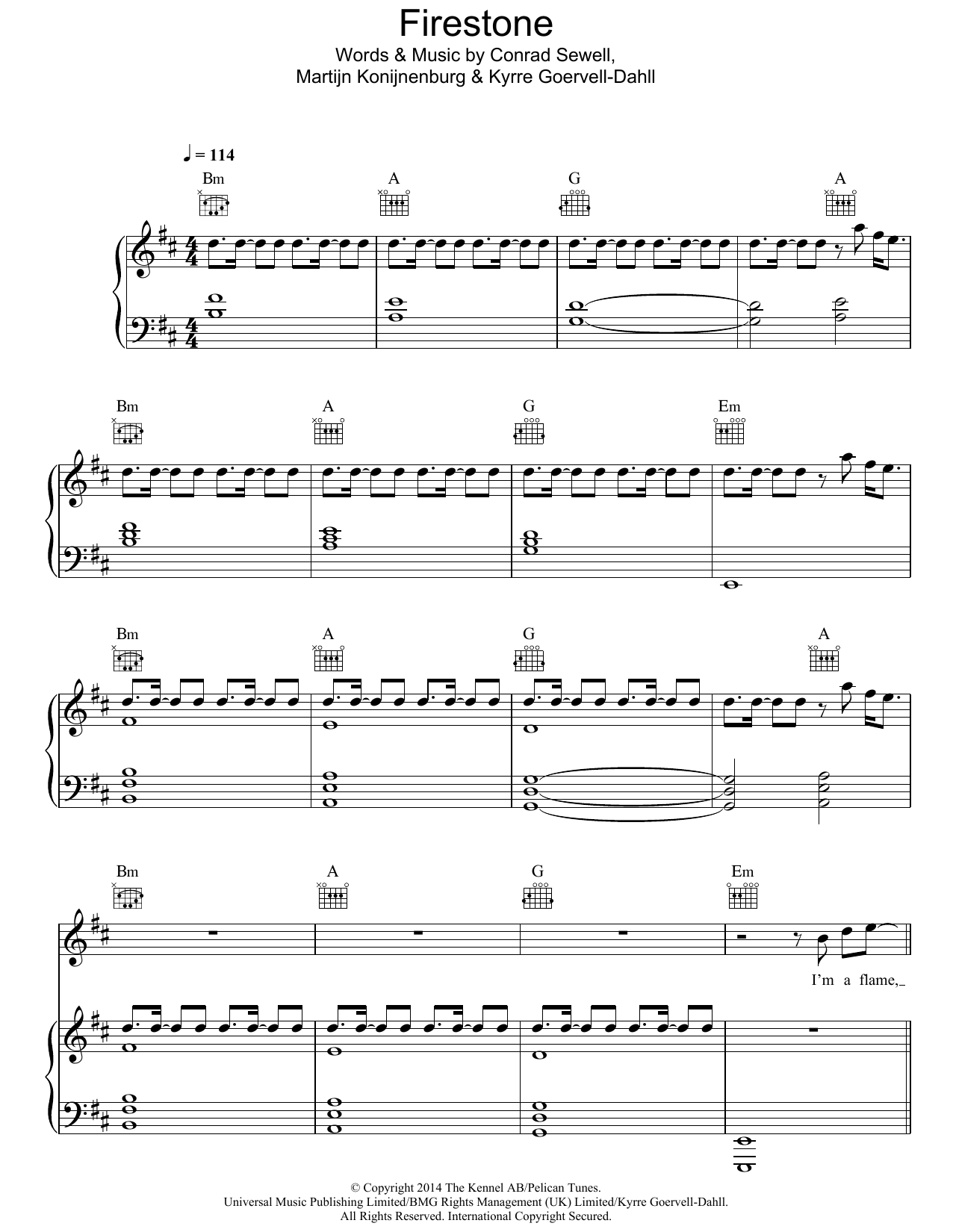 Kygo Firestone (featuring Conrad Sewell) Sheet Music Notes & Chords for Piano, Vocal & Guitar - Download or Print PDF