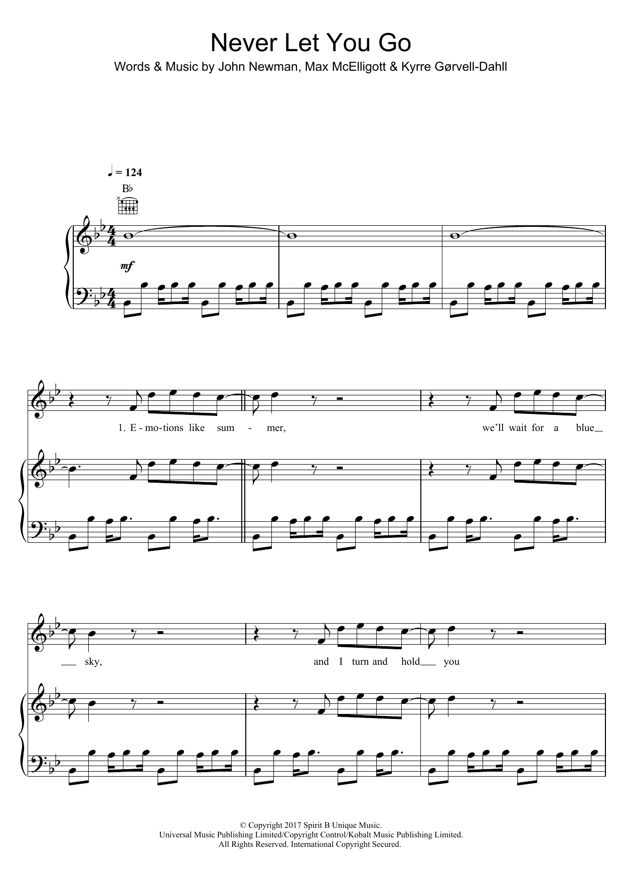 Kygo Never Let You Go (featuring John Newman) Sheet Music Notes & Chords for Piano, Vocal & Guitar (Right-Hand Melody) - Download or Print PDF
