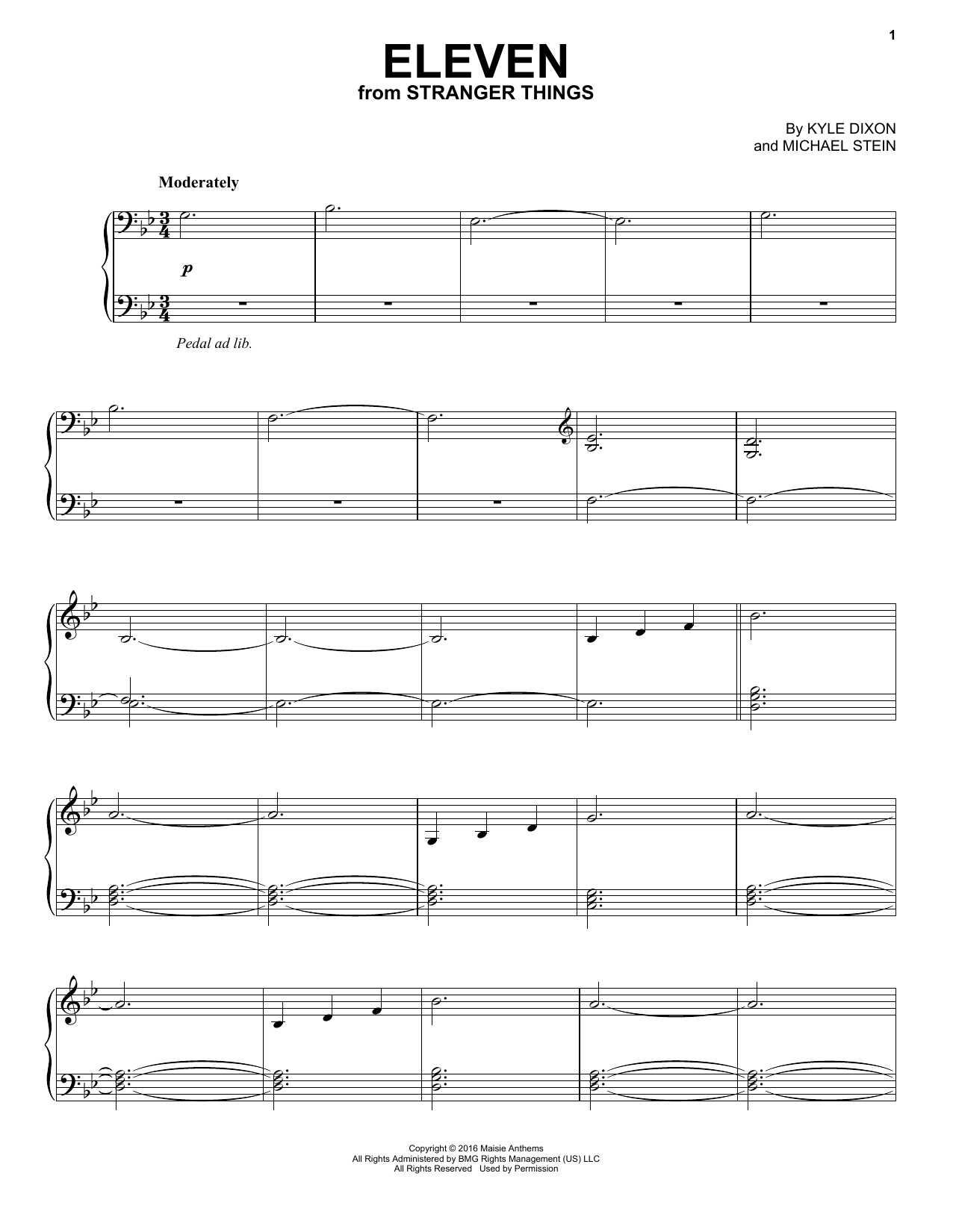 Kyle Dixon & Michael Stein Eleven (from Stranger Things) Sheet Music Notes & Chords for Easy Piano - Download or Print PDF