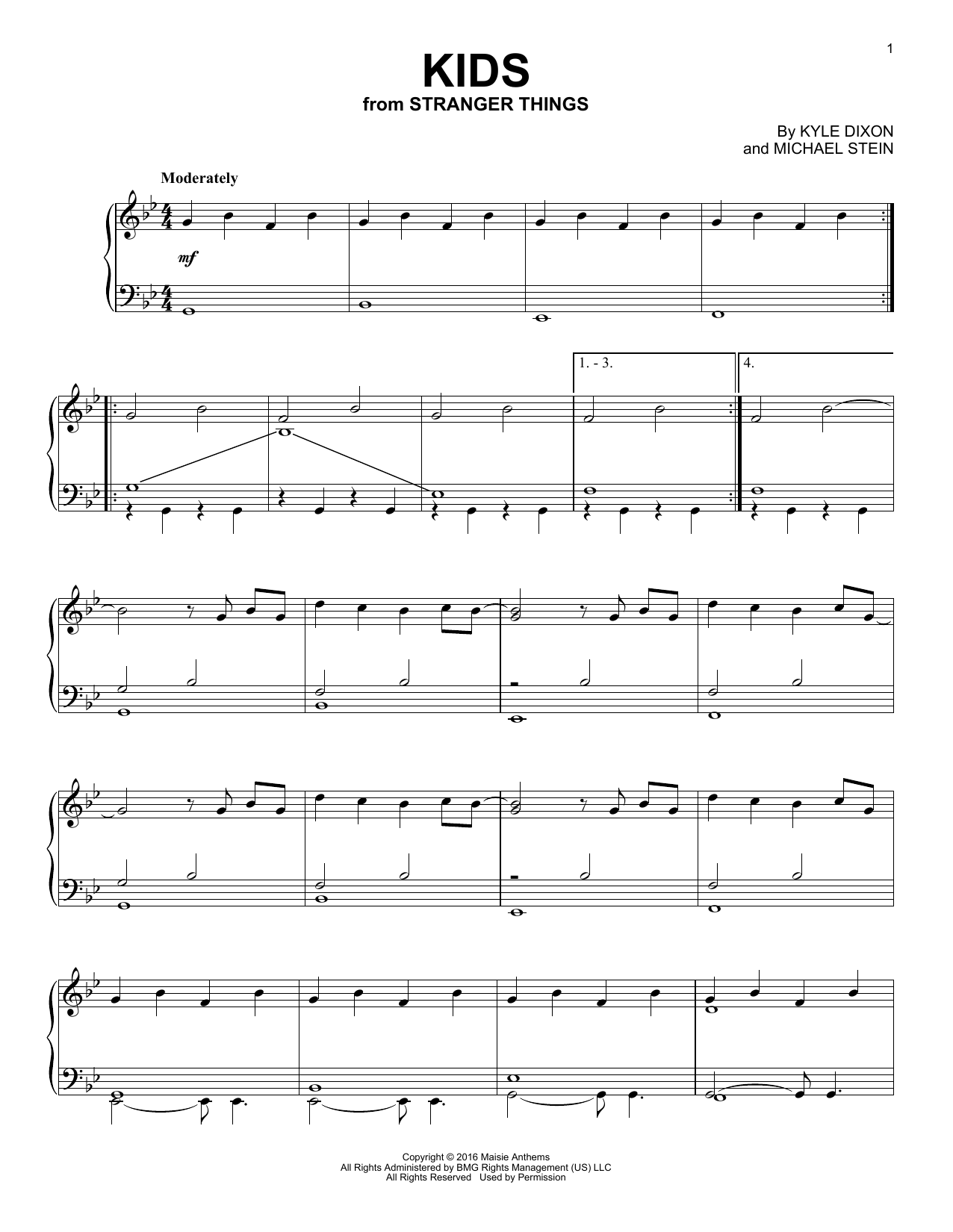 Kyle Dixon & Michael Stein Kids (from Stranger Things) Sheet Music Notes & Chords for Piano Solo - Download or Print PDF