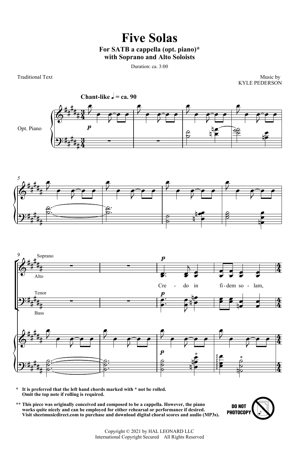 Kyle Pederson Five Solas Sheet Music Notes & Chords for SATB Choir - Download or Print PDF