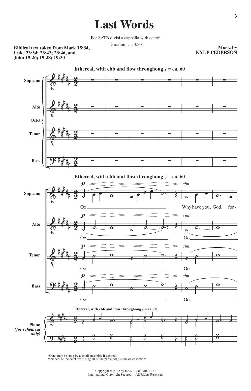 Kyle Pederson Last Words Sheet Music Notes & Chords for SATB Choir - Download or Print PDF