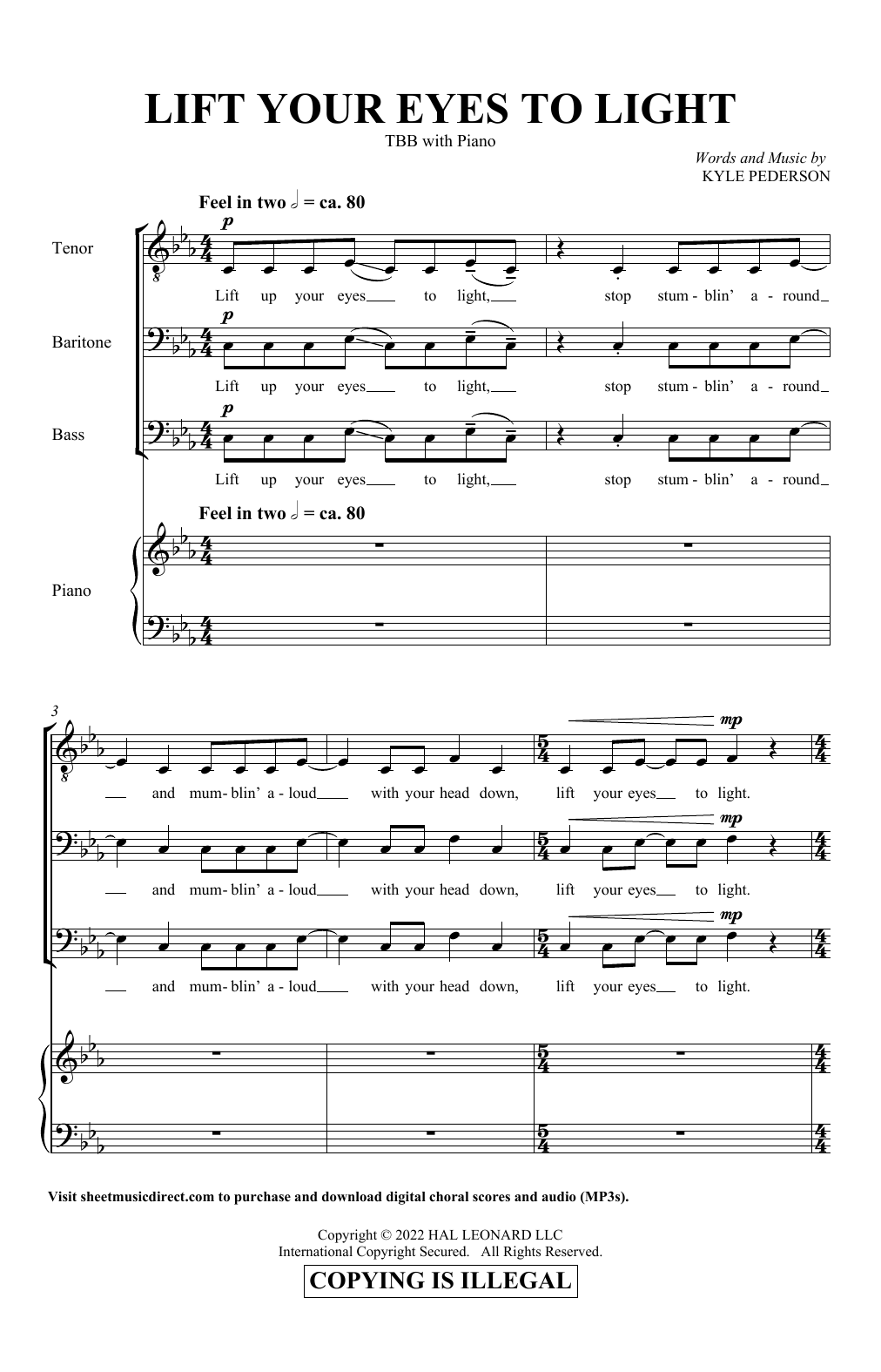 Kyle Pederson Lift Your Eyes To Light Sheet Music Notes & Chords for TBB Choir - Download or Print PDF