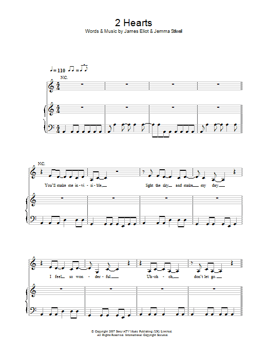 Kylie Minogue 2 Hearts Sheet Music Notes & Chords for Piano, Vocal & Guitar - Download or Print PDF