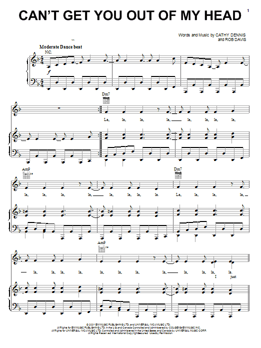 Kylie Minogue Can't Get You Out Of My Head sheet music notes and chords. Download Printable PDF.
