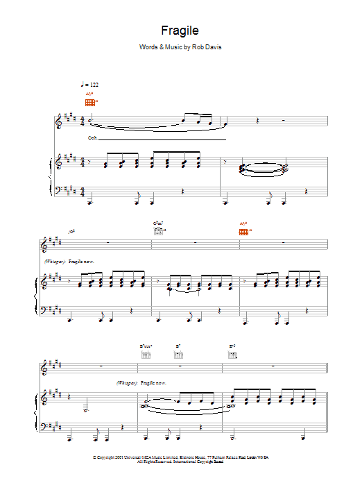 Kylie Minogue Fragile Sheet Music Notes & Chords for Melody Line, Lyrics & Chords - Download or Print PDF