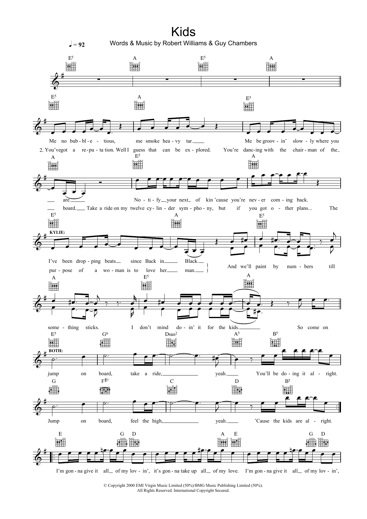 Kylie Minogue Kids Sheet Music Notes & Chords for Piano, Vocal & Guitar - Download or Print PDF