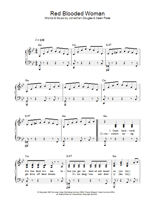 Kylie Minogue Red Blooded Woman Sheet Music Notes & Chords for Piano, Vocal & Guitar - Download or Print PDF