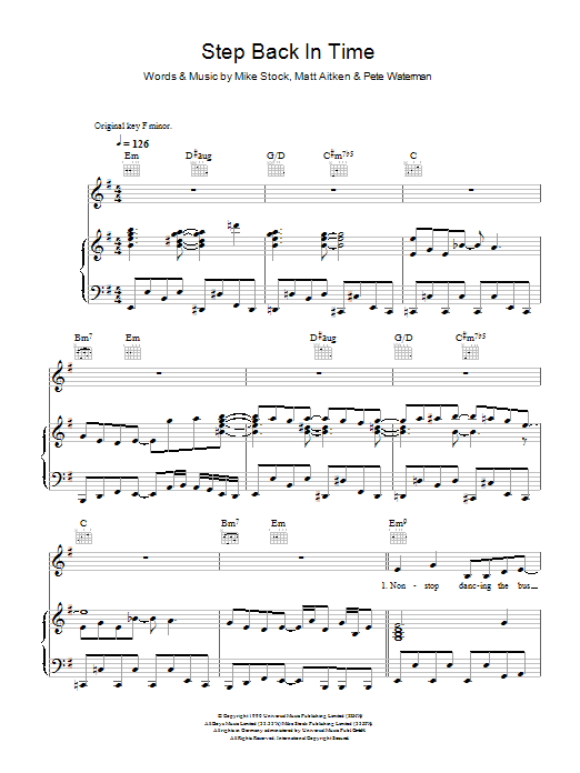 Kylie Minogue Step Back In Time Sheet Music Notes & Chords for Piano, Vocal & Guitar - Download or Print PDF