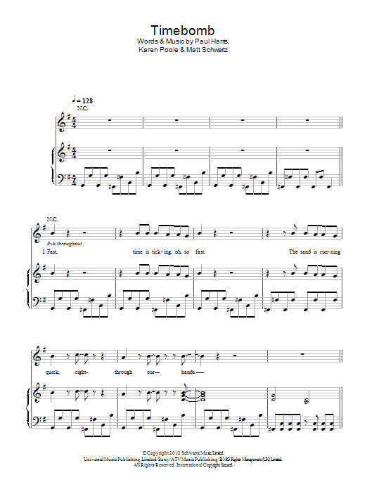 Kylie Minogue Timebomb Sheet Music Notes & Chords for Piano, Vocal & Guitar (Right-Hand Melody) - Download or Print PDF