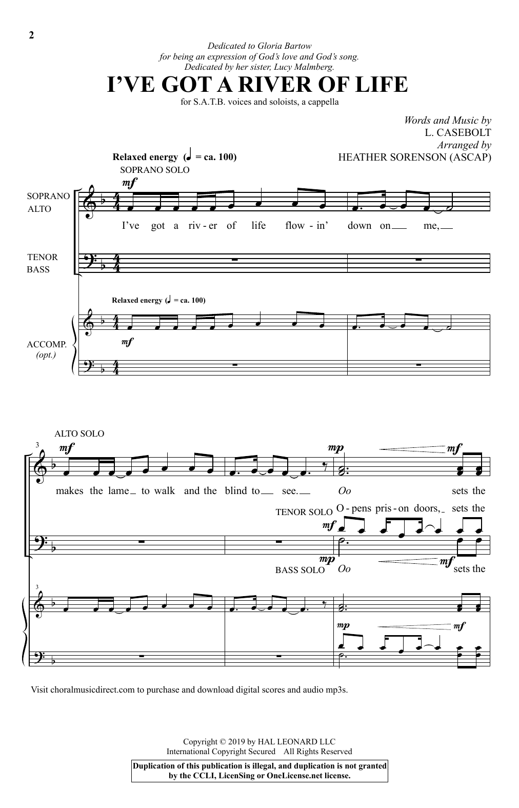 L. Casebolt I've Got A River Of Life (arr. Heather Sorenson) Sheet Music Notes & Chords for SATB Choir - Download or Print PDF