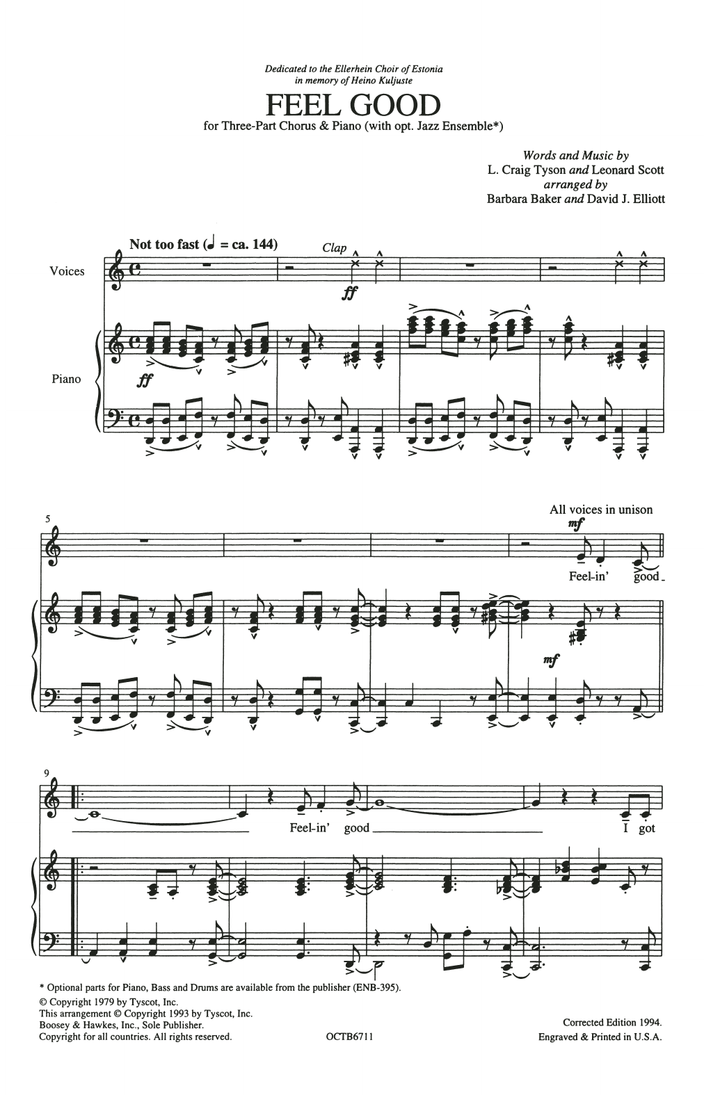 L. Craig Tyson and Leonard Scott Feel Good (arr. Barbara Baker and David J. Elliot) Sheet Music Notes & Chords for SSA Choir - Download or Print PDF