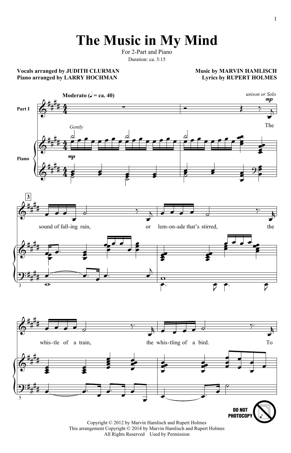 L Hochman The Music In My Mind Sheet Music Notes & Chords for 2-Part Choir - Download or Print PDF