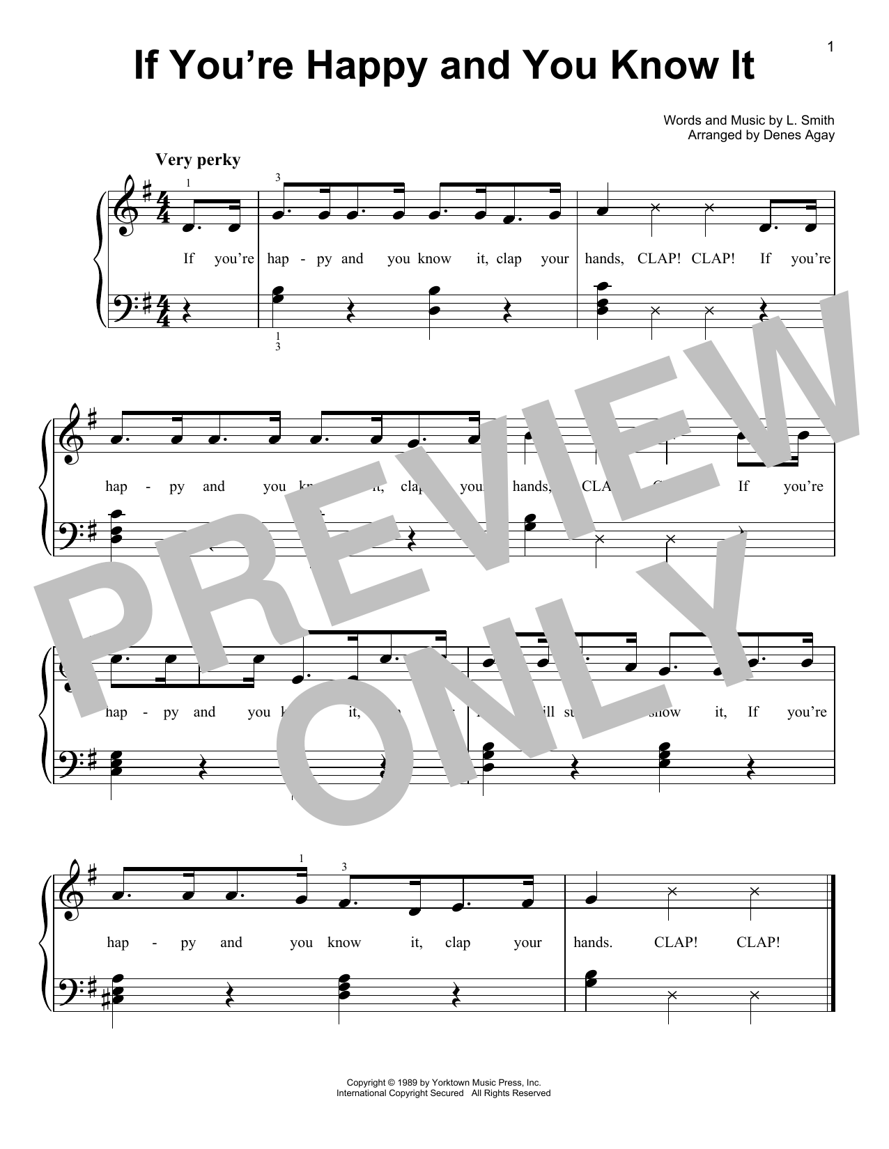 L. Smith If You're Happy And You Know It (arr. Denes Agay) Sheet Music Notes & Chords for Easy Piano - Download or Print PDF