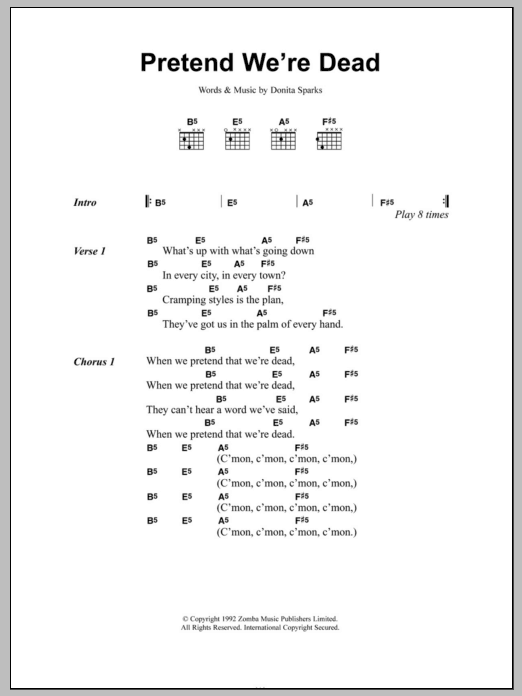 L7 Pretend We're Dead Sheet Music Notes & Chords for Lyrics & Chords - Download or Print PDF