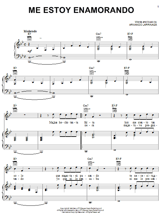La Mafia Me Estoy Enamorando Sheet Music Notes & Chords for Piano, Vocal & Guitar (Right-Hand Melody) - Download or Print PDF