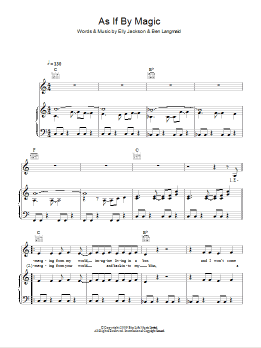 La Roux As If By Magic Sheet Music Notes & Chords for Piano, Vocal & Guitar (Right-Hand Melody) - Download or Print PDF