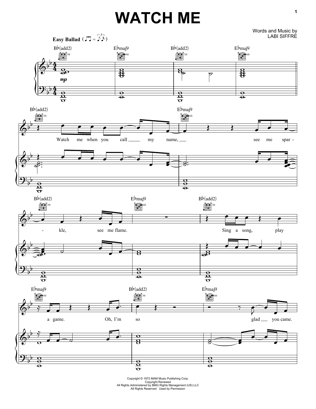 Labi Siffre Watch Me Sheet Music Notes & Chords for Piano, Vocal & Guitar (Right-Hand Melody) - Download or Print PDF