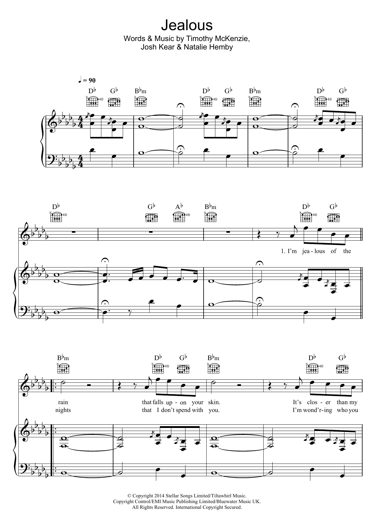Labrinth Jealous Sheet Music Notes & Chords for Piano, Vocal & Guitar - Download or Print PDF
