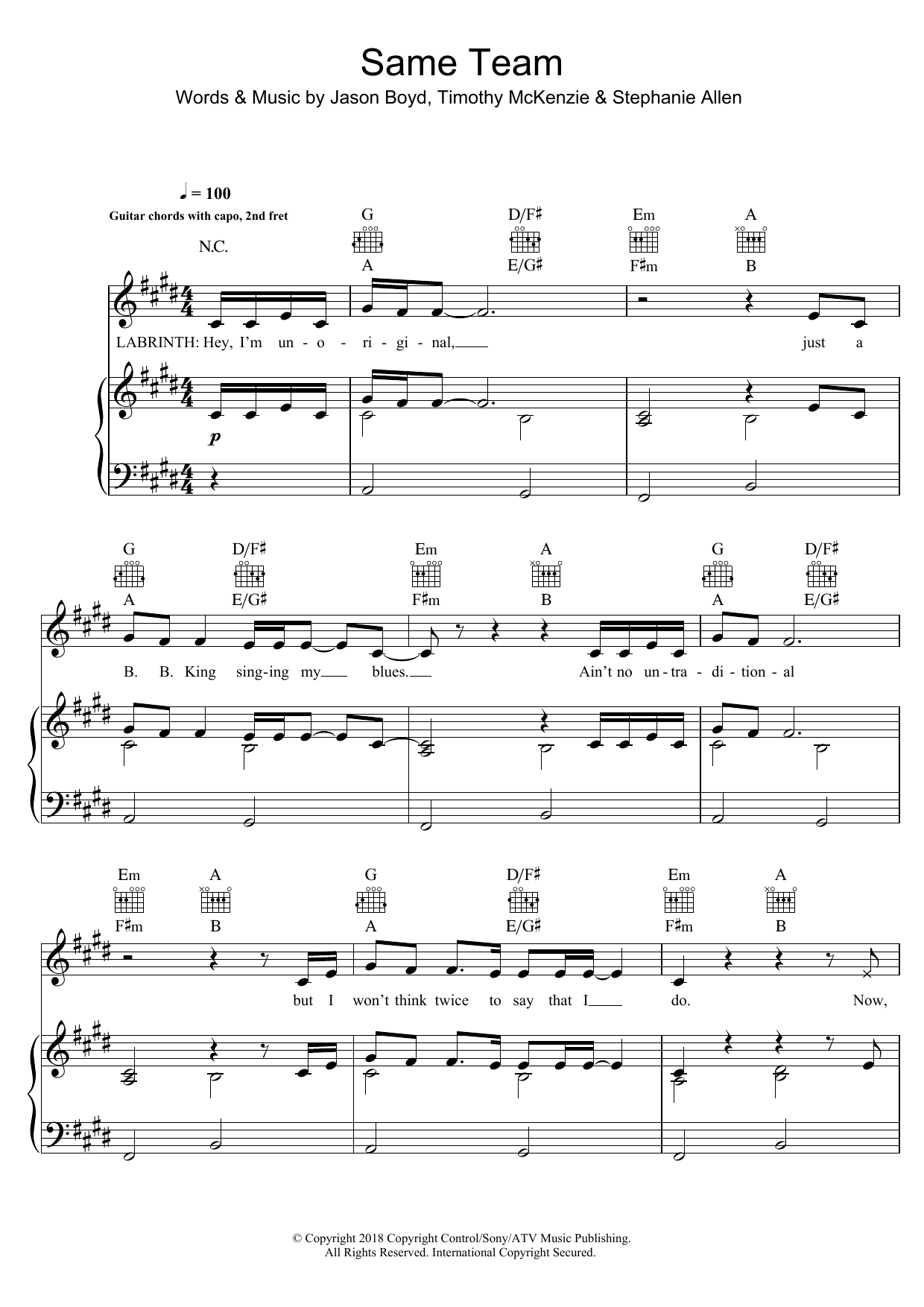 Labrinth Same Team (featuring Stefflon Don) Sheet Music Notes & Chords for Piano, Vocal & Guitar (Right-Hand Melody) - Download or Print PDF