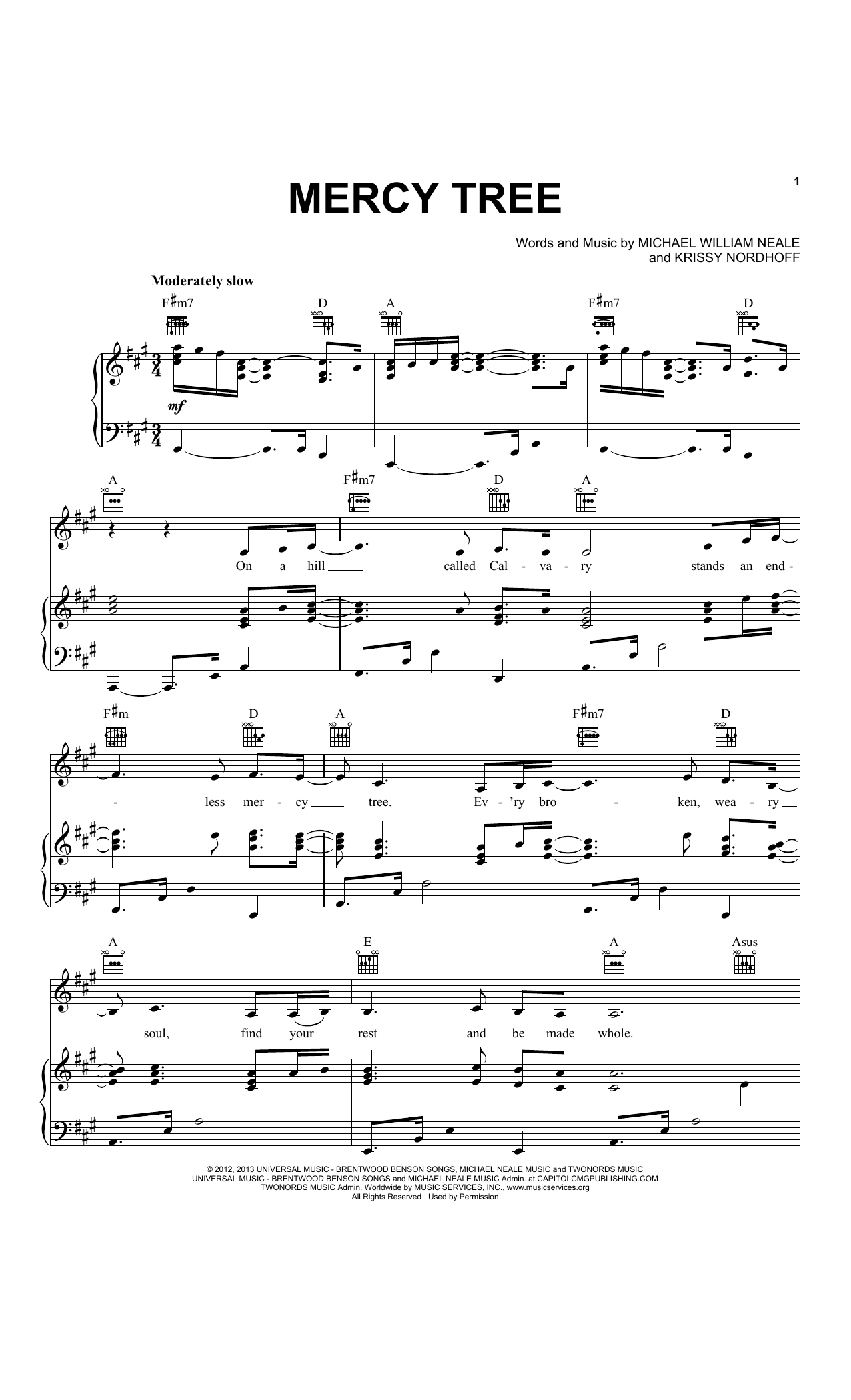 Lacey Sturm Mercy Tree Sheet Music Notes & Chords for Piano, Vocal & Guitar (Right-Hand Melody) - Download or Print PDF