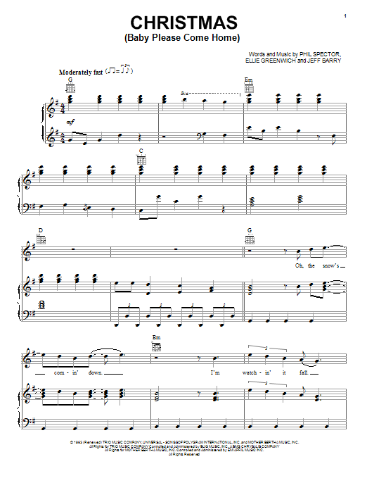 Lady A Christmas (Baby Please Come Home) Sheet Music Notes & Chords for Piano, Vocal & Guitar (Right-Hand Melody) - Download or Print PDF