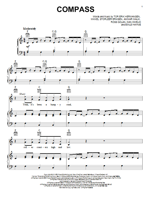 Lady A Compass Sheet Music Notes & Chords for Piano, Vocal & Guitar (Right-Hand Melody) - Download or Print PDF Lady A Compass Sheet Music Notes & Chords for Piano, Vocal & Guitar (Right-Hand Melody) - Download or Print PDF