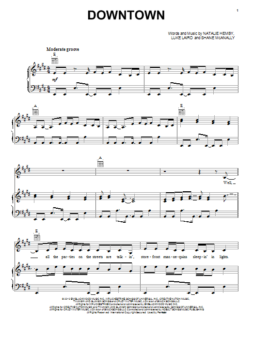 Lady A Downtown Sheet Music Notes & Chords for Piano, Vocal & Guitar (Right-Hand Melody) - Download or Print PDF