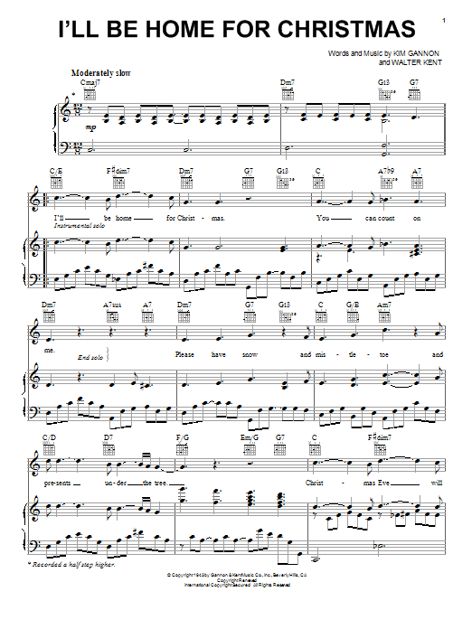 Lady A I'll Be Home For Christmas Sheet Music Notes & Chords for Piano, Vocal & Guitar (Right-Hand Melody) - Download or Print PDF