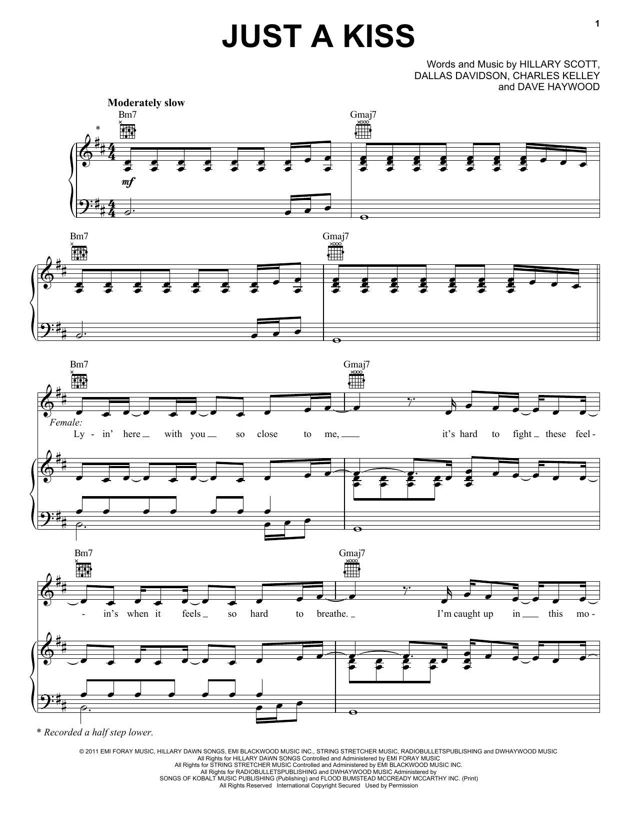 Lady A Just A Kiss Sheet Music Notes & Chords for Easy Piano - Download or Print PDF