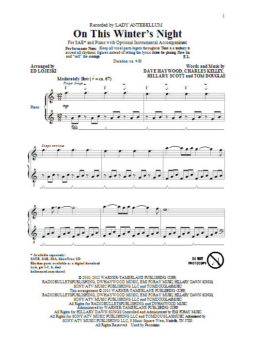 Lady A On This Winter's Night (arr. Ed Lojeski) Sheet Music Notes & Chords for SATB - Download or Print PDF