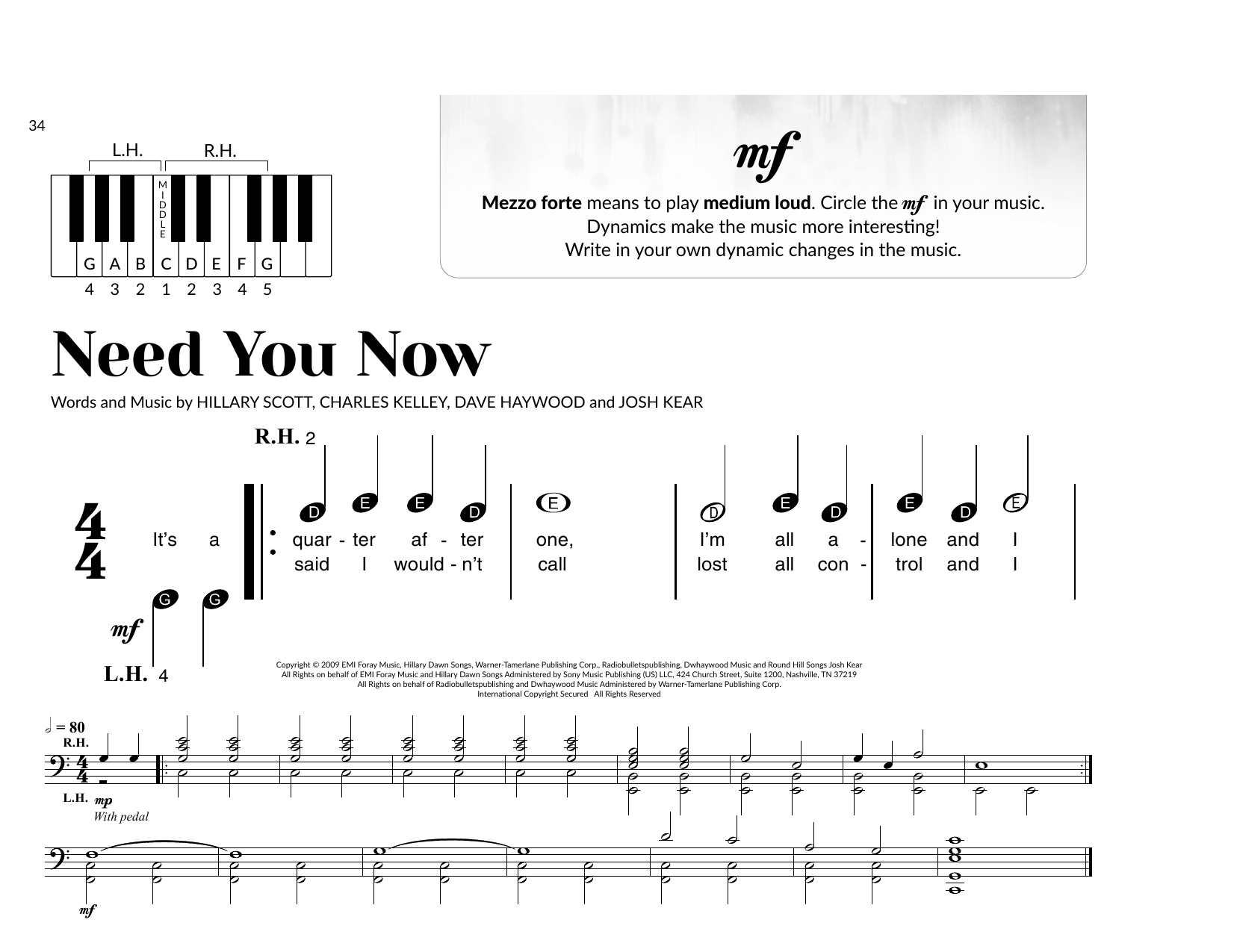 Lady Antebellum Need You Now (arr. Brittany McCorriston) Sheet Music Notes & Chords for Very Beginner Piano - Download or Print PDF