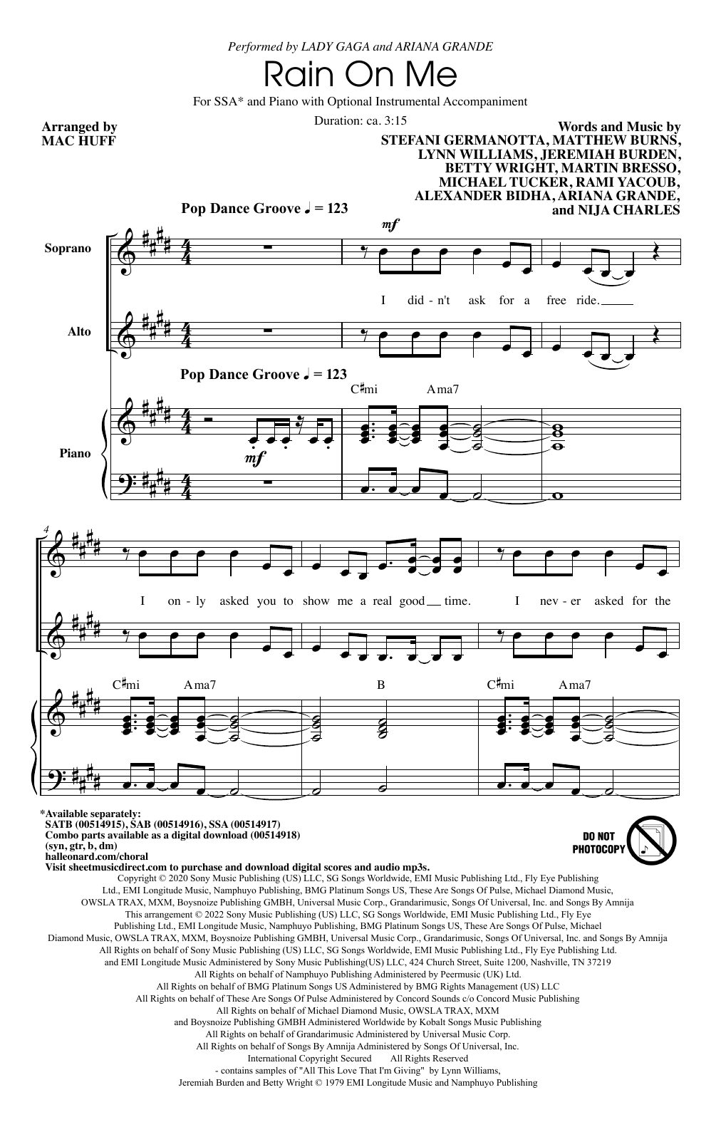 Lady Gaga & Ariana Grande Rain On Me (arr. Mac Huff) Sheet Music Notes & Chords for SSA Choir - Download or Print PDF