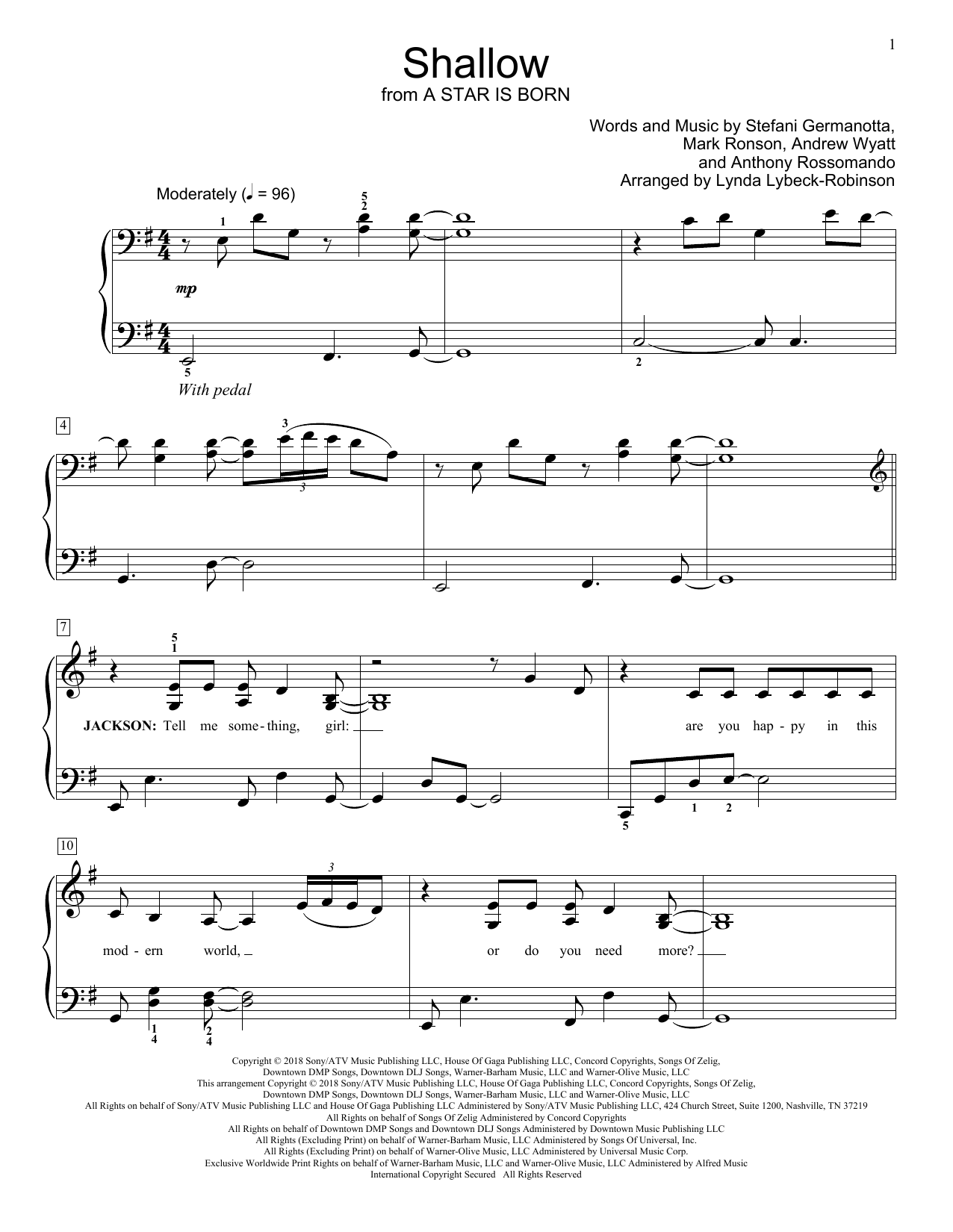 Lady Gaga & Bradley Cooper Shallow (from A Star Is Born) (arr. Lynda Lybeck-Robinson) Sheet Music Notes & Chords for Educational Piano - Download or Print PDF
