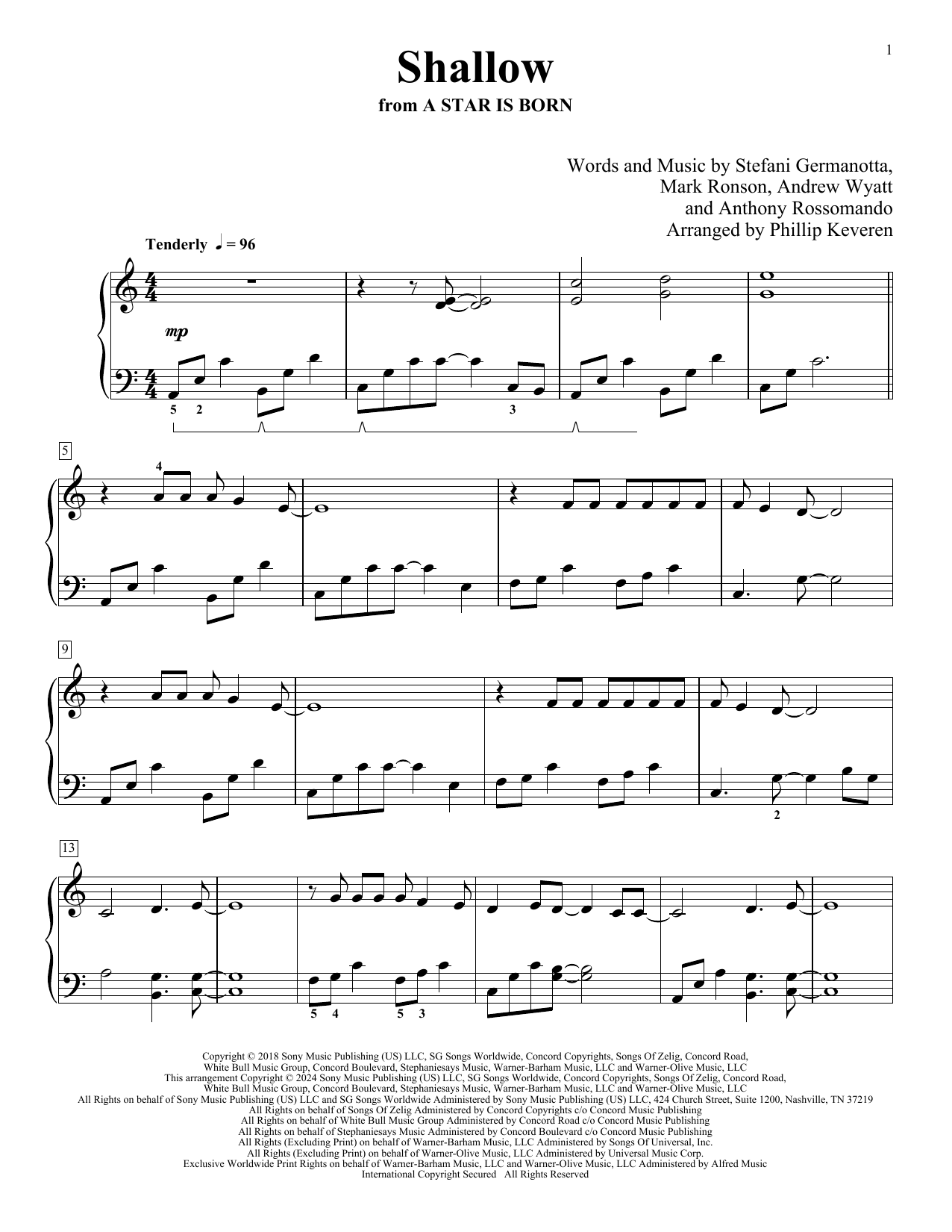 Lady Gaga & Bradley Cooper Shallow (from A Star Is Born) (arr. Phillip Keveren) Sheet Music Notes & Chords for Piano Solo - Download or Print PDF