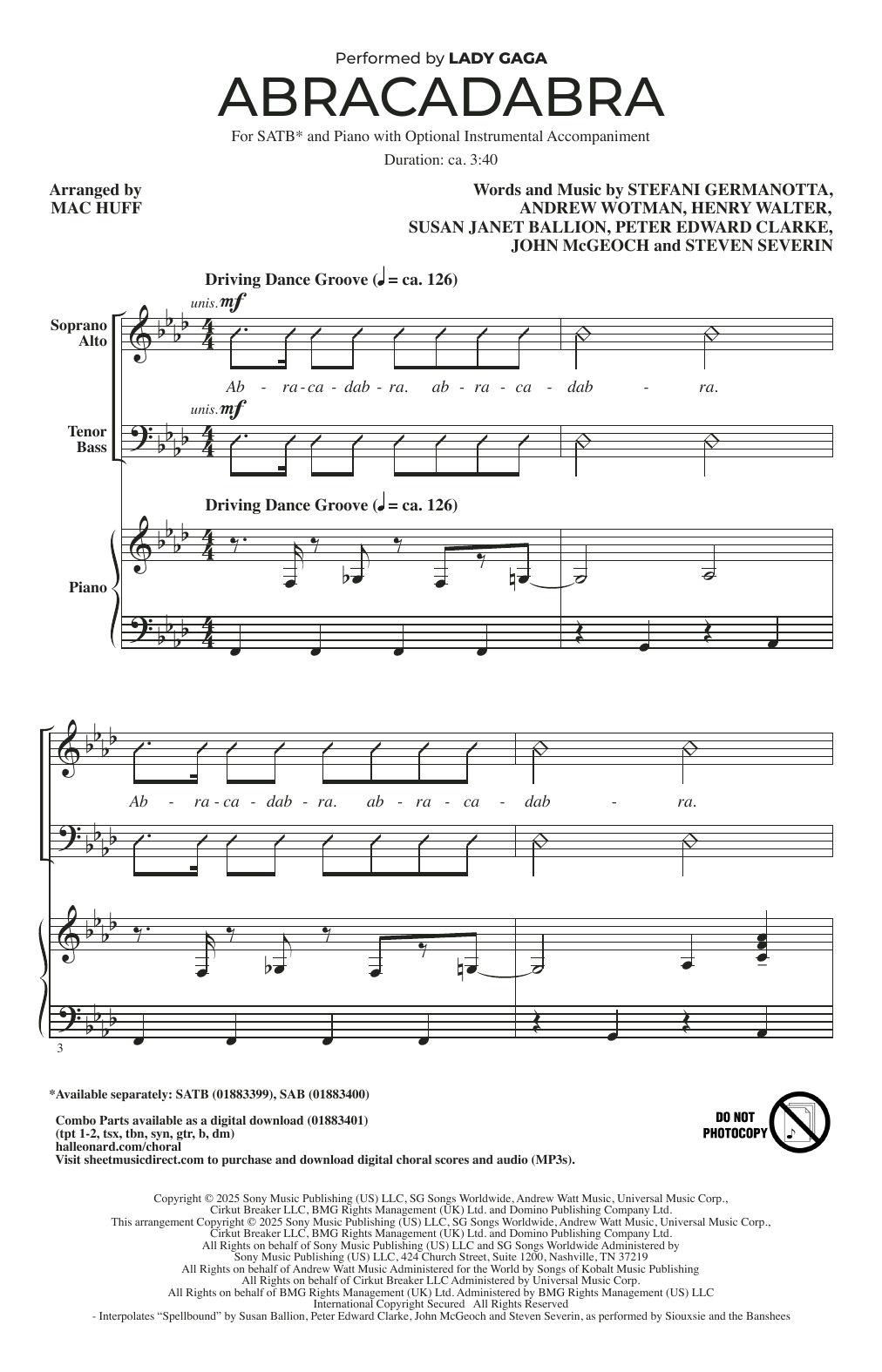 Lady Gaga Abracadabra (arr. Mac Huff) Sheet Music Notes & Chords for SATB Choir - Download or Print PDF Lady Gaga Abracadabra (arr. Mac Huff) Sheet Music Notes & Chords for SATB Choir - Download or Print PDF
