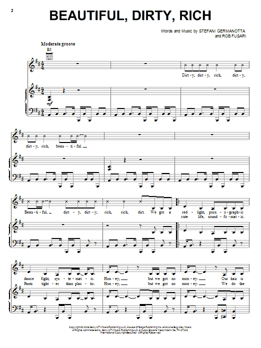 Lady Gaga Beautiful, Dirty, Rich Sheet Music Notes & Chords for Easy Piano - Download or Print PDF