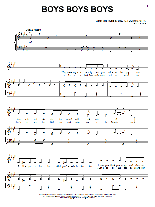 Lady Gaga Boys Boys Boys Sheet Music Notes & Chords for Easy Piano - Download or Print PDF