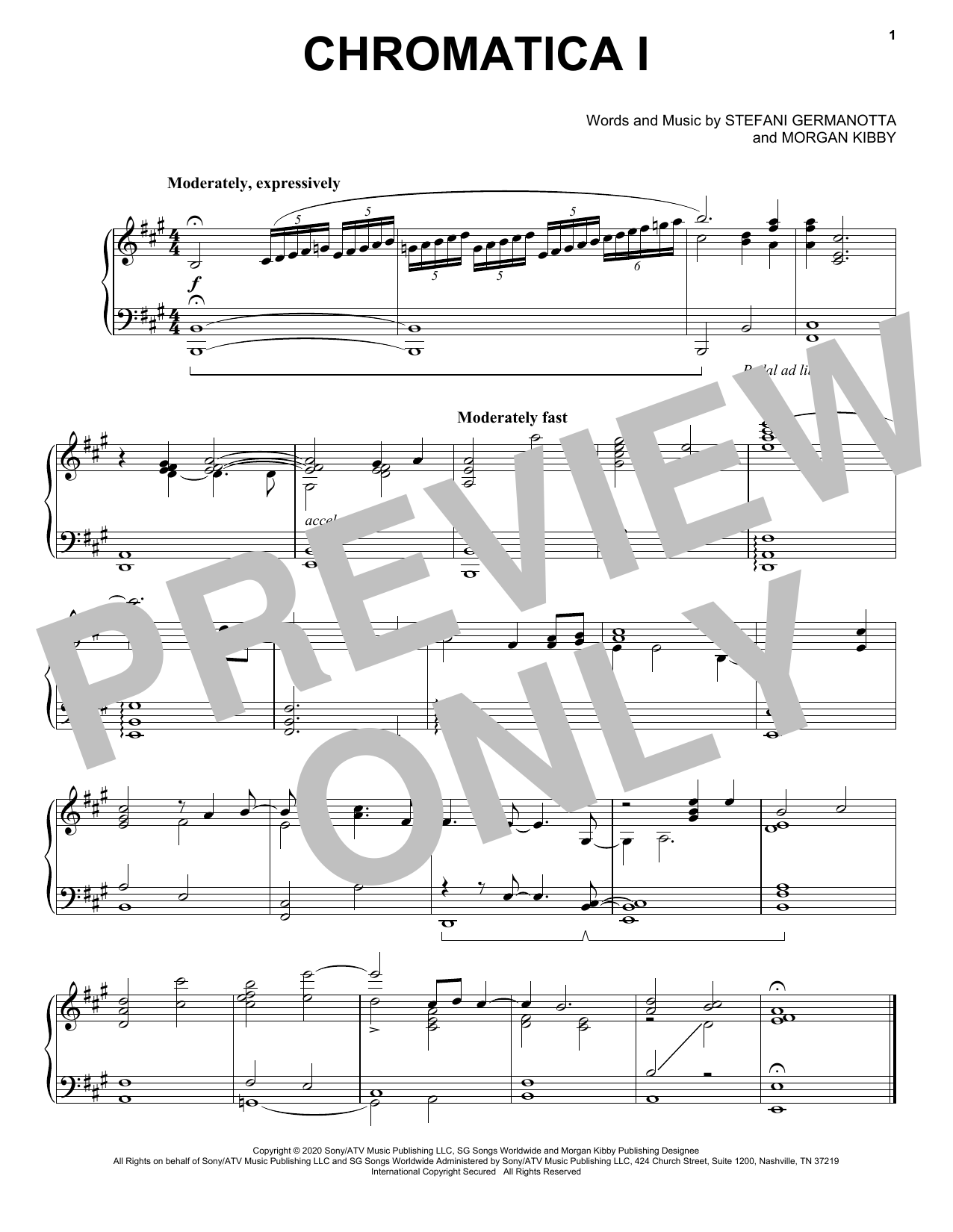 Lady Gaga Chromatica I Sheet Music Notes & Chords for Piano, Vocal & Guitar (Right-Hand Melody) - Download or Print PDF