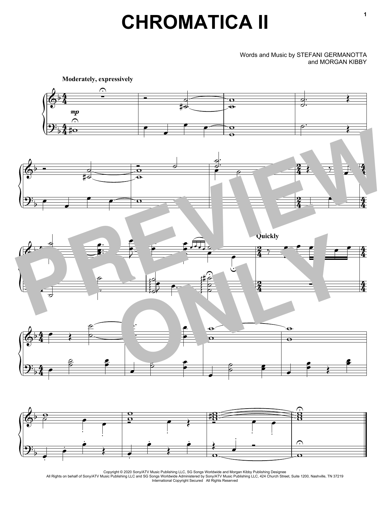 Lady Gaga Chromatica II Sheet Music Notes & Chords for Piano, Vocal & Guitar (Right-Hand Melody) - Download or Print PDF
