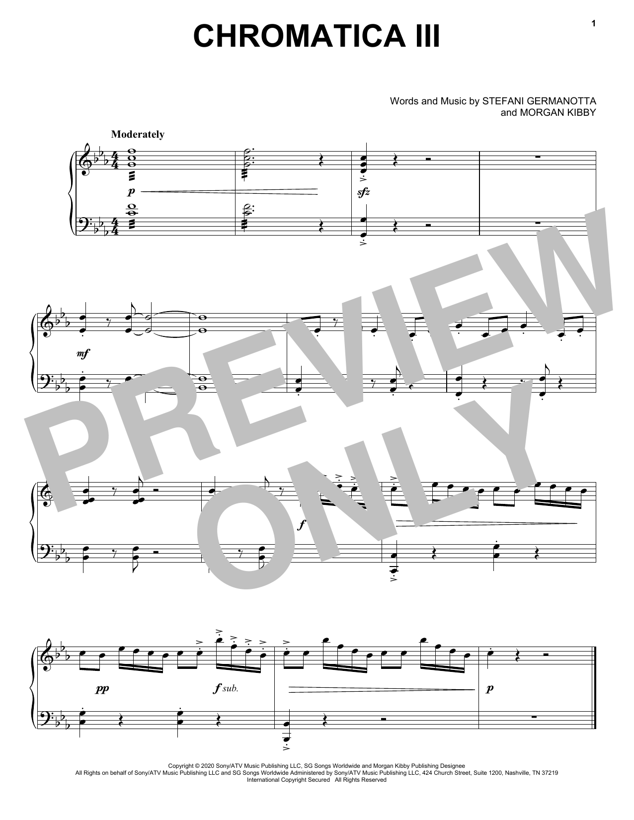 Lady Gaga Chromatica III Sheet Music Notes & Chords for Piano, Vocal & Guitar (Right-Hand Melody) - Download or Print PDF