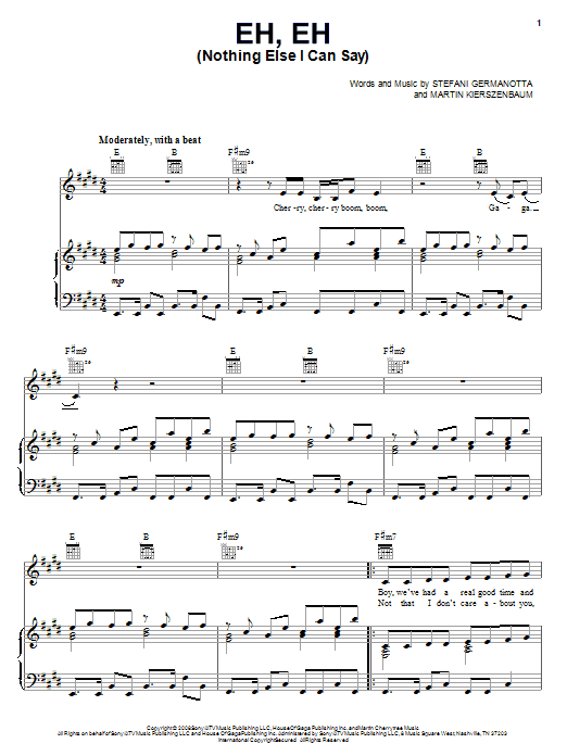Lady Gaga Eh, Eh (Nothing Else I Can Say) Sheet Music Notes & Chords for Easy Piano - Download or Print PDF