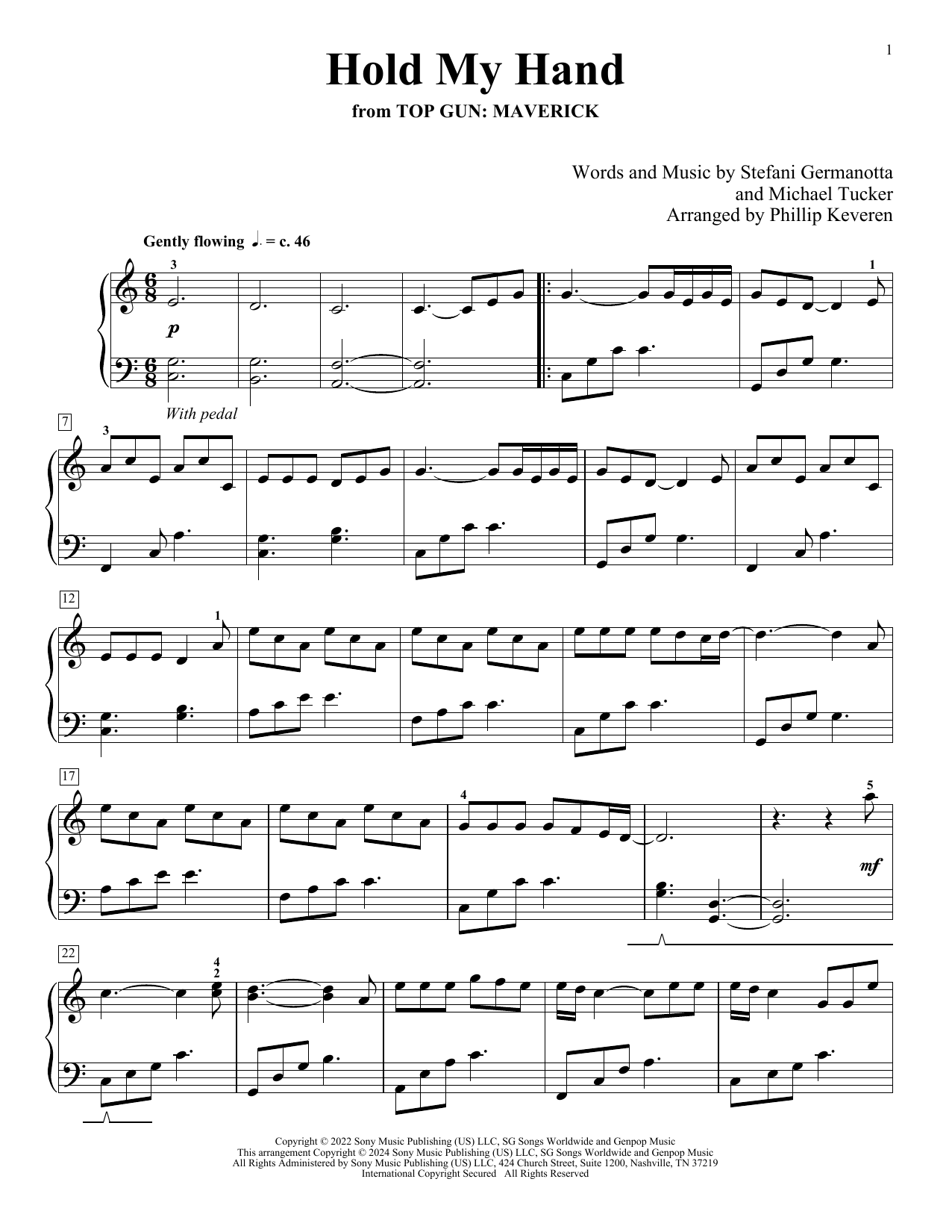 Lady Gaga Hold My Hand (from Top Gun: Maverick) (arr. Phillip Keveren) Sheet Music Notes & Chords for Piano Solo - Download or Print PDF