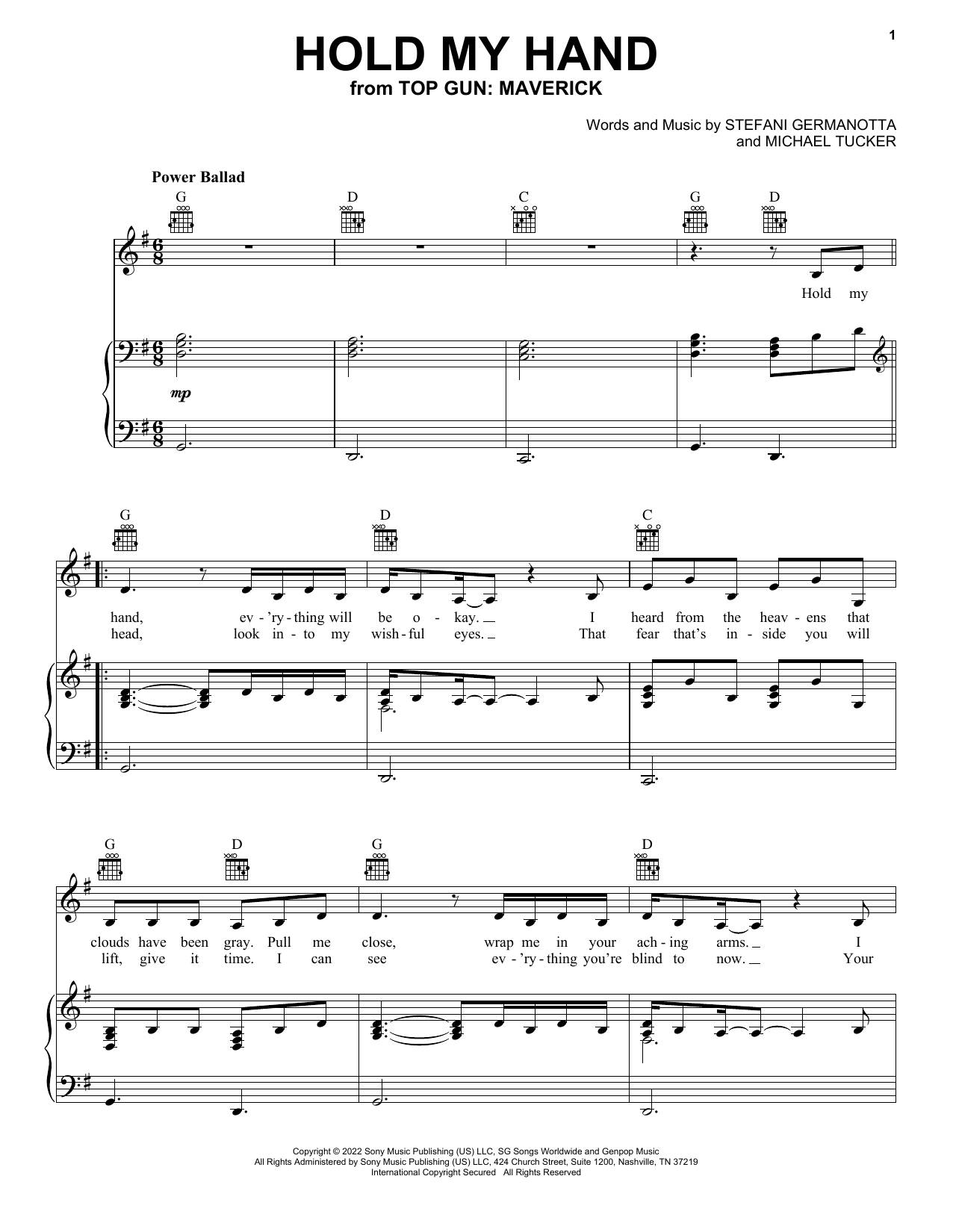 Lady Gaga Hold My Hand (from Top Gun: Maverick) Sheet Music Notes & Chords for Flute Solo - Download or Print PDF