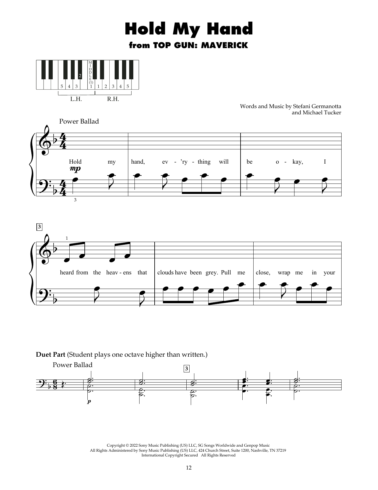 Lady Gaga Hold My Hand Sheet Music Notes & Chords for 5-Finger Piano - Download or Print PDF
