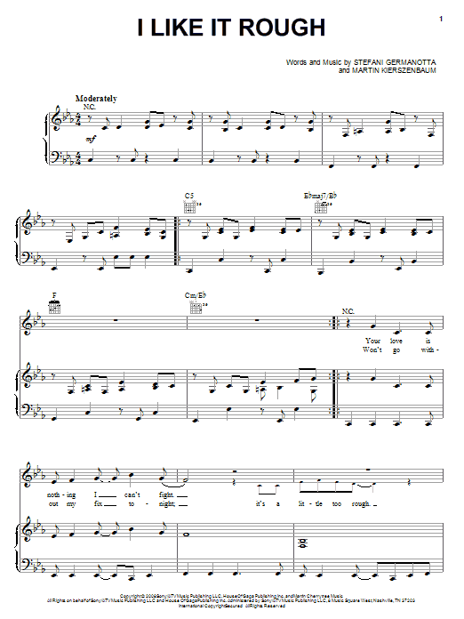 Lady Gaga I Like It Rough Sheet Music Notes & Chords for Piano, Vocal & Guitar (Right-Hand Melody) - Download or Print PDF