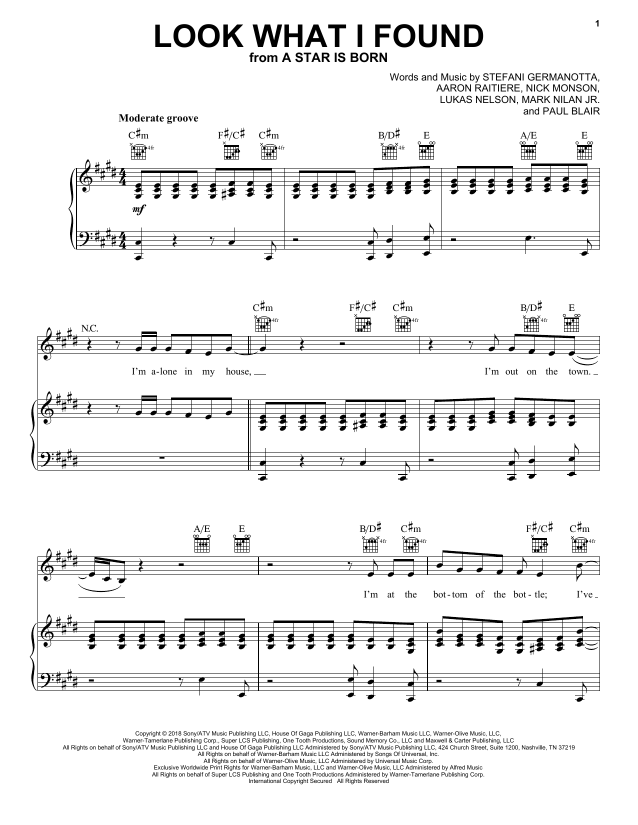 Lady Gaga Look What I Found (from A Star Is Born) Sheet Music Notes & Chords for Easy Guitar Tab - Download or Print PDF