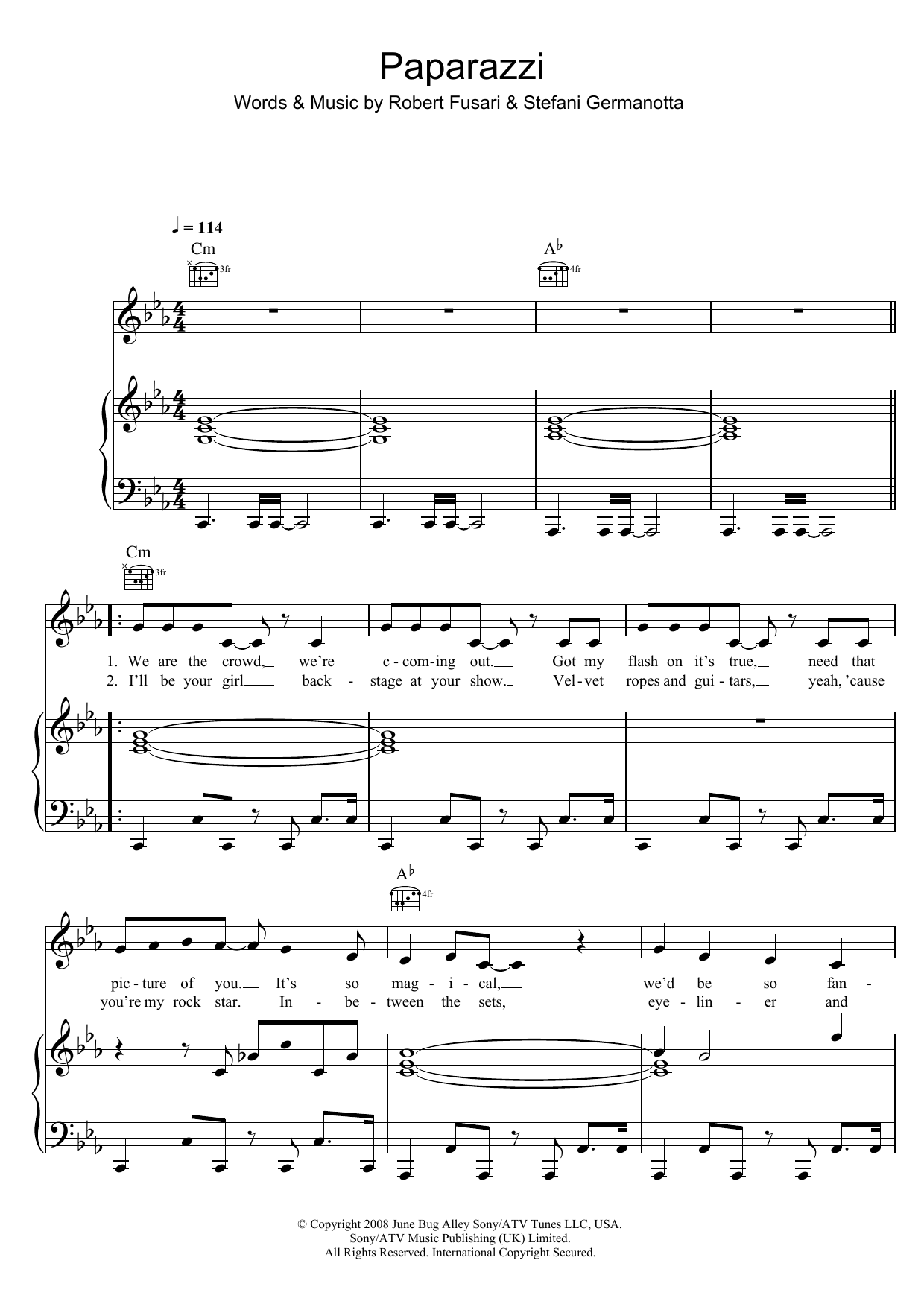 Lady Gaga Paparazzi Sheet Music Notes & Chords for Piano - Download or Print PDF